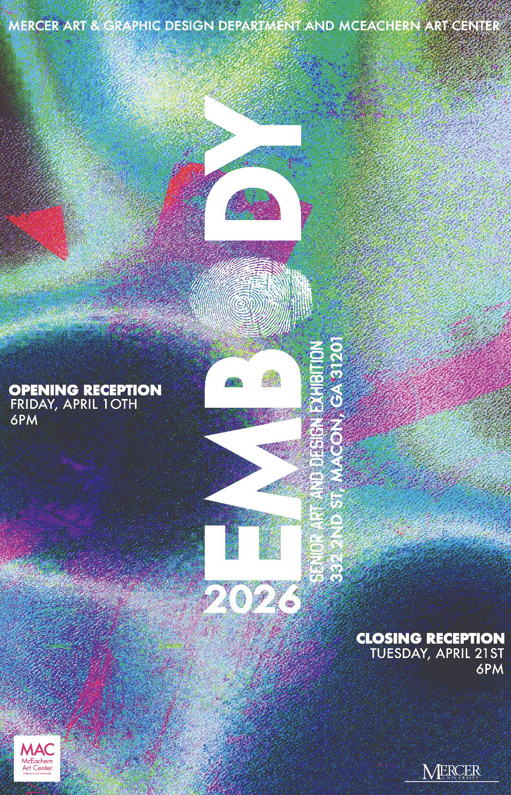 Promotional poster for Embody: 2026 Senior Art and Design Exhibition.